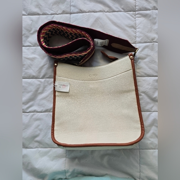 Cluci Elegant Cream and Tan Crossbody Bag - Picture 1 of 6